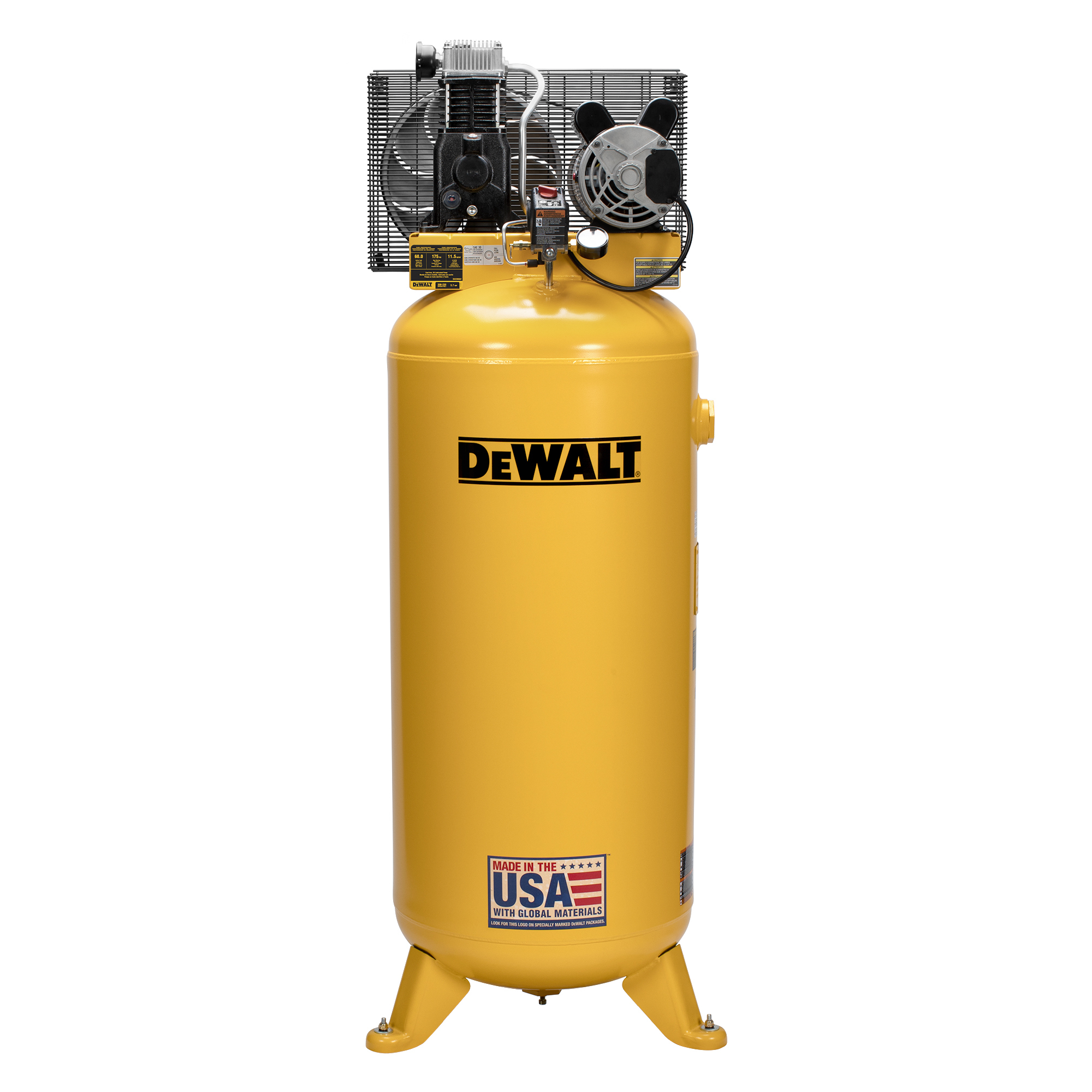 DEWALT 60 Gallon Air Compressor, Vertical Single Stage 175 PSI, 3.7 HP,, Model# DXCM602